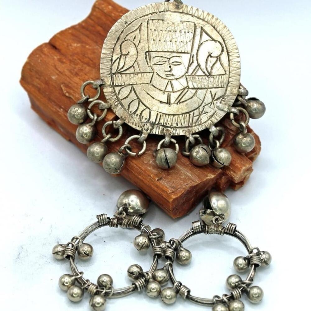1960’s Hand-Carved Bedwin Egyptian Pendant and Earrings.
